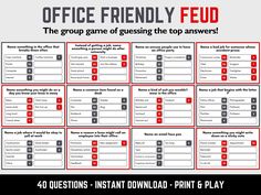 the office friendly game is shown in red and black, with instructions on how to use it