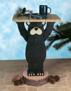 there is a bear holding a tray on his head with the words design & image copyright the whimfield collection