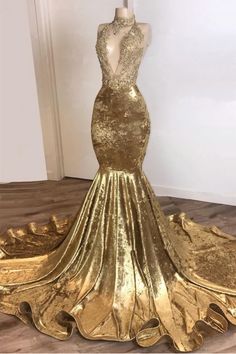 Halter Backless Gold Prom Dresses Prom Dresses Cheap, Gown Pictures, Gold Prom, Gold Prom Dresses, Dresses Cheap, Dress Order, Vestidos Prom, Beaded Applique, Evening Formal