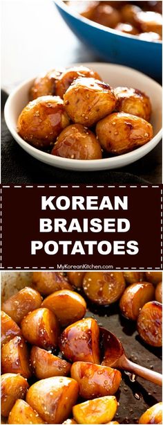 korean fried potatoes in a bowl with chopsticks