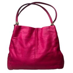 Vintage Coach Madison Phoebe Tumbled Fuchsia Leather 3 Section Shoulder Bag Coach Madison Phoebe Tumbled Hot Pink Leather 3 Section Hot Pink Lining Shoulder Bag Coach Fuchsia Leather Triple Section Full Zipper Magnetic Close Hobo Shoulder Bag With Hot Pink Interior Lining Tumbled Leather Two Shoulder Strap Bag With Three Distinct Compartments Magnetic Top Closure On Two Sections And Zipper Top Closure On One Section Condition: Near Mint Condition, Vintage - Slight Pen On Leather On Interior Neck Of Bag Color: Hot Pink Tumbled Leather, Hot Pink Interior Lining, Gold Hardware Vintage Coach Bag Compartments: Middle: One Large Full Zipper Center Compartment. Shallower Than Two Side Compartm Bag Compartments, Vintage Coach Bag, Shoulder Bag Coach, Shoulder Bag Vintage, Vintage Coach Bags, Pink Accessories, Shoulder Strap Bag, Strap Bag, Pink Interior