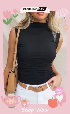 Sleeveless Slim Fit Backless Solid Color T Shirt Color T Shirt, Female Transformation, Backless Maxi Dresses, Style Upgrade, Waist Length, Fit Style, Round Collar, Sleeve Type, Tshirt Colors