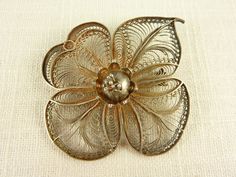 Vintage Fine Sterling Filigree Flower Brooch Flower Shaped Wedding Brooches, Wedding Flower Brooches Hallmarked, Wedding Flower Brooch Hallmarked, Flower Shaped Wedding Brooches Hallmarked, Unique Flower Brooches For Formal Occasions, Antique Flower Brooches For Wedding, Vintage Sterling Silver Flower Brooches, Ornate Flower Brooches As Gift, Ornate Flower Brooch As A Gift