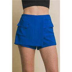 Introducing Our Vertigo Skorts With Cargo Pockets, A Versatile And Stylish Addition To Your Wardrobe. Made From A Blend Of Polyester And Spandex, These Skorts Offer A Comfortable Fit With Just The Right Amount Of Stretch. Key Features: - Fabric: Crafted From A Blend Of 95% Polyester And 5% Spandex, Ensuring Durability And Flexibility For All-Day Comfort. - Fit: Available In Sizes Small, Medium, And Large, Offering A Flattering Silhouette For Various Body Types. - Color: Azure, A Vibrant And Refr Fitted Blue Shorts With Side Pockets, Fashion Deals, Skorts, Woman Colour, Piece Of Clothing, Body Types, All Fashion, Womens Bottoms, Color Pop