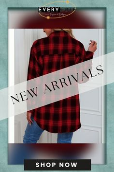 Red Plaid Print Loose Style Lightweight Shirt Jacket Casual Red Collared Outerwear, Red Button-up Shirt For Fall, Oversized Red Shirt For Fall, Red Shirt For Workwear In Fall, Red Relaxed Fit Long Sleeve Outerwear, Oversized Red Long Sleeve Shirt, Red Collared Top For Fall, Red Oversized Long Sleeve Shirt, Red Relaxed Fit Shirt For Winter