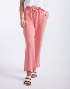 white-co-raw-edge-lounge-pant-washed-melon-womens-clothing Pink Relaxed Fit Cotton Joggers, Relaxed Pull-on Loungewear Pants, Soft-washed Cotton Lounge Pants, Pink Ankle-length Loungewear Pants, Versatile Pull-on Lounge Pants, Vibrant Style, Lazy Days, Simple White, White Tee