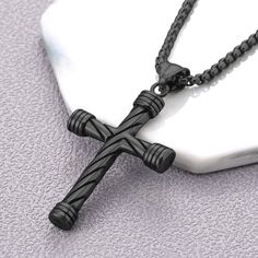 Super Cool Black Cross Necklace. Trendy And Nostalgic At The Same Time Made Of Stainless Steel Black Stainless Steel Chain Necklace For Gifts, Black Stainless Steel Chain Necklace As Gift, Black Stainless Steel Chain Necklace, Black Metal Chain Necklace As Gift, Black Metal Chain Necklace For Gift, Black Cross Chain Necklace Gift, Black Cross Chain Necklace As Gift, Gift Black Metal Chain Necklace, Gift Black Cross Chain Necklace