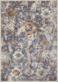 an area rug with blue and brown colors