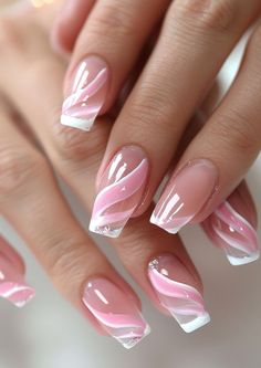 The Ultimate Guide to Pink Nails: From Ombre to Gem Encrusted Elegance Swirling white and pink nail art on a translucent base creates a mesmerizing effect that's both elegant and playful. May 2024 Nails Ideas, Pink Elegant Nails, Diy Long Nails, Eye Nail Art, Trendy Nail Art Designs, Pink Nail Art, Pretty Nail Art Designs