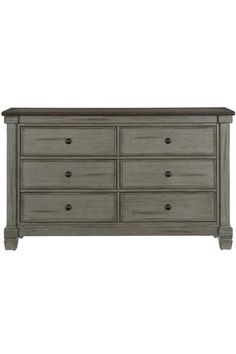 a large gray dresser with six drawers