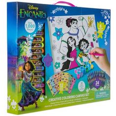 the princess and the frog coloring set is in its box with markers, crayons and pencils