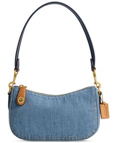 in stock Everyday Denim Blue Bags With Branded Hardware, Classic Denim Bag For Everyday Use, Denim Blue Bags With Branded Hardware, Everyday Denim Shoulder Bag With Branded Hardware, Blue Denim Shoulder Bag With Branded Hardware, Denim Coach Bag, Coach Swinger, Jean Bag, Denim Shoulder Bag