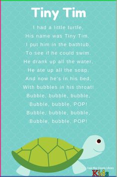 a turtle poem with the words tiny tim on it