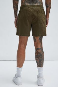 Available In Black, Khaki, Grey, Olive, Pink, Camouflage, Black/Green, And Black/White. Elastic Waistband Drawstring Side Hand Pockets Back Pocket 98% Cotton 2% Spandex Imported | Mens Twill Volley Shorts in Olive Green size Large by Fashion Nova Olive Fashion, Pink Camouflage, Black Green, Mens Shorts, Camouflage, Olive Green, Fashion Nova, Black White, Spandex