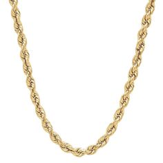 "Showcase your refined sense of style with this 14k gold rope chain necklace. CHAIN DETAILS Type: rope Length: 24 in. Width: 4 mm Weight: 7.4 grams Clasp: lobster-claw Metal: 14k gold Finish: polished Please note, due to the high value of this item, a signature may be required upon delivery. Size: 24"". Gender: female. Age Group: adult." Elegant Formal Gold Chain Rope Necklace, Elegant Formal Gold Rope Chain Necklace, Formal Rope Chain Necklace, Classic Link Rope Chain Necklace For Formal Occasions, Elegant Rope Chain Necklace For Anniversary, Elegant Anniversary Rope Chain Necklace, Elegant 14k Gold Tarnish Resistant Rope Chain Necklace, Classic Rope Chain Necklace In 14k Gold, 14k Gold Rope Chain Necklace For Formal Occasions