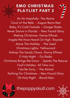 the christmas playlist part 2 is shown in red and black with candy canes on it