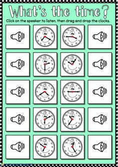 an activity sheet for telling time on the clock with pictures to help students learn how to tell