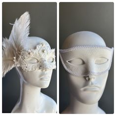 This Gorgeous Women's Masquerade Mask will complement any formal attire you choose for your Wedding or masquerade Ball event! Add on option available for the matching Men's Mask I N C L U D E D This listing is for one mask sold individually Mask come with matching double sided satin ribbons attached. S H I P P I N G  -   Processed same day or within 24 hours.  1-2 day guaranteed delivery services offered, add items to cart and click on shipping tab for rates.  Pls leave a check out note with your need date & contact number (especially for expedited and custom orders) Msg for delivery time frames (Include your state/country).  S I Z E  Adult size Masks. Detailed dimensions available upon request. C U S T O M I Z A T I O N If you would like to color & embellish the mask to match your costume White Feather Mask, Masquerade Couple, Cat Masquerade Mask, White Masquerade Mask, White Masquerade, Ball Event, Elegant Face Mask, Masquerade Ball Mask, Bridal Mask