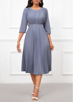 Color:Dusty Blue;Size:S;Size:M;Size:L;Size:XL;Size:XXL;Color:Dusty Blue;Package Contents:1 X Dress;Occasion:Work;Style:Elegant; Dusty Blue Modest Bridesmaid Dresses, Elegant Church Dresses, Uniform Ideas, Corporate Dress, Modern Church, Church Outfit, Church Dress, Stylish Short Dresses, Round Neck Dress