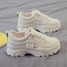 Product information:Size: 35-40Color: white, beigeUpper: PUSole: RubberStyle: daily casualInside: comfortable insidePacking list:Little white shoes*1Size： Comfortable Women's Shoes, Chunky Platform Sneakers, White Platform Sneakers, White Casual Shoes, All Black Shoes, Old Shoes, Dad Shoes, Korean Fashion Casual, White Sneakers Women