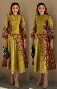 Songket Dress Modern, Silk Dress Ideas, Dress Songket, Songket Dress, Blouse Tenun, Dress Batik Modern