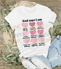 White Valentine's Day T-shirt With Name Print, White T-shirt With Name Print For Valentine's Day, I Am Shirt, Bin Design, God Says, Valentines Design, Design Design, Suits You, Gender Neutral