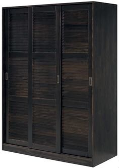 an armoire with wooden shutters on the front and sides, in dark wood