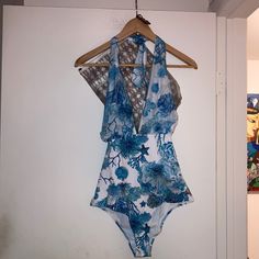 Roberto Cavalli Swimsuit One Piece Open Back Including Bag Size Large Serious Is Buyers Only. Price Is Firm No Returns Or Exchanges Or Trades Ships In Three Days From New Jersey Elegant Blue Printed Swimwear, Chic Blue Halter Neck Swimwear, Purple Swimsuit, Halter Neck Swimsuit, Swimsuit One Piece, Blue And White Style, One Piece For Women, Three Days, Roberto Cavalli