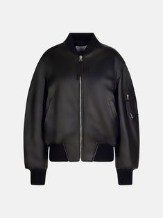 THE ATTICO 'Anja' black bomber Made In Romania, The Attico, Leather Fashion, Oversized Fits, Romania, Calf Leather, Ready To Wear, Black Leather, Coats Jackets