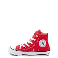 Casual High-top Canvas Shoes With Red Sole, Red High-top Sneakers With Speckled Midsole, Red Mid-top High-top Sneakers With Speckled Midsole, Sporty Converse High-top Sneakers With Red Sole, Red High-top Vulcanized Sneakers, Casual Red High-top Sneakers With Vulcanized Sole, Red High-top Sneakers, Casual Red High-top Canvas Shoes, Red Cotton High-top Sneakers