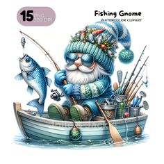 an image of a cartoon character on a boat with fishing gear and fish in it