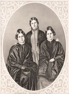 an old black and white photo of three women