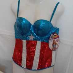 Nwt. Never Used. Never Worn. No Returns. Adult Size M/L. Please Ask Any Questions Prior To Purchase. No Remorseful Buyers Please. Iron Man Womens Costume, Blue Corset With Built-in Bra, Blue Fitted Strapless Bra, Captain America Costume For Women, Superheroes Halloween, Captain America Halloween Costume, Captain Marvel Costume, White Outfits For Women, Superhero Halloween