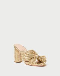 Color: Gold Heels Bow, Loeffler Randall Shoes, Gold Lame, Mid Heel Sandals, Bow Sandals, Bow Heels, Emerald Color, Metallic Fabric, Loeffler Randall