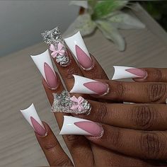 Girly Acrylic, Girly Acrylic Nails, Pretty Acrylic Nails, Mani Pedi, French Nails, White Nails, Long Nails, Nail Design, Nail Colors