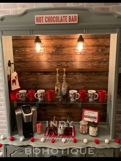 a hot chocolate bar with red and white decorations