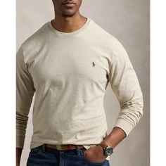 In soft cotton jersey this Big & Tall long-sleeve t-shirt is washed to give it the look and feel of a vintage find from the very start. Ralph Lauren Crew Neck Top For Fall, Long Sleeve Soft-washed Cotton T-shirt, Classic Long Sleeve T-shirt For Spring, Ralph Lauren Relaxed Fit Crew Neck Top, Ralph Lauren Long Sleeve Cotton Top, Classic Ralph Lauren Long Sleeve Tops, Soft-washed Long Sleeve T-shirt For Everyday, Classic Long Sleeve Relaxed Fit T-shirt, Ralph Lauren Casual Long Sleeve Sweatshirt