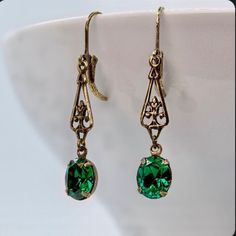 Art Deco Drop Earrings, Dark Green European Crystal, Regency Earrings, Emerald, Edwardian Earrings, Antique Bronze Connector, Handmade UK - Etsy France May Birthstone Drop Earrings With Ear Wire, Classic Green Earrings With Ear Wire, Classic Teardrop Earrings For May Birthstone, Classic Earrings For May Birthstone Gift, Classic Teardrop May Birthstone Earrings, Classic Earrings As Gift For May Birthstone, Classic May Birthstone Earrings As Gift, Classic French Hook Earrings For Gifts, Classic French Hook Earrings As Gift