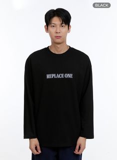 mens-replace-one-oversize-long-sleeve-ig427 / Black Solid Black, Mens T, Tshirt Print, Print T Shirt, Back To School, Loose Fitting, Men Casual, Sleeve Length, Mens Tshirts