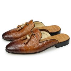 Introducing our LuxeLeather CrocEmbossed Slip-on Dress Shoes, the perfect addition to your summer wardrobe. Crafted with genuine leather, these shoes offer a luxurious and stylish look. Step into style and elevate your summer look with our LuxeLeather CrocEmbossed Slip-on Dress Shoes. Leather Slip-ons For Formal Summer Wear, Brown Leather Shoes For Summer, Summer Business Slip-on Oxfords, Brown Faux Leather Oxfords For Formal Occasions, Brown Faux Leather Oxfords For Business, Brown Leather Almond Toe Slip-ons, Summer Business Loafers With Textured Sole, Brown Pointed Toe Slip-ons For Spring, Brown Faux Leather Business Oxfords