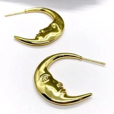 New Crescent Moon Face Statement Earrings Features: Gold Plated Stainless Steel, Beautiful Detail, Double Sided Crescent Moon Earrings Nwot Trendy Gold Crescent Earrings, Gold Moon Shaped Metal Hoop Earrings, Gold Moon-shaped Metal Hoop Earrings, Gold Moon Shaped Hoop Earrings, Trendy Crescent Earrings For Pierced Ears, Trendy Crescent Earrings As Gift, Trendy Crescent Earrings For Gift, Moon-shaped Hoop Earrings As Gift, Moon Shaped Hoop Earrings Gift