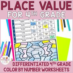 a pink poster with the words place value for 4th grade