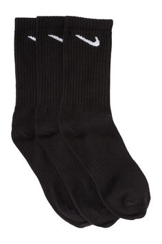 Power through your workout with the Nike Everyday Socks. Soft yarns with sweat-wicking technology help keep your feet comfortable and dry.- Pack of 3- Dri-FIT technology helps your feet stay dry and comfortable.- Crew silhouette covers your ankle and lower calf.- Ribbed cuffs help keep the socks in place.- Arch band provides a supportive feel.- Imported Machine wash    60% cotton/37% polyester/3% spandex Nike Everyday Socks, Slip-resistant Comfortable Gym Socks, Nike Breathable Training Socks, Comfortable Nike Sports Socks, Nike Breathable Functional Socks, Nike Sports Socks, Nike Sporty Breathable Socks, Nike Sporty Socks For Sports, Sporty Nike Socks For Sports