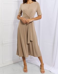 Wrap Knit Midi Dress Taupe BFCM - Up to 70 Percent Off Black Friday casual dress casual dresses clothes dress dresses maxi dress midi dress midi dresses Onetheland Ship from USA Women Figure, Wholesale Dress, Knit Midi, Knit Midi Dress, Classic Elegance, Design Element, Wrap Style, Timeless Pieces, Formal Event