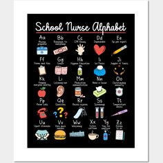 the school nurse alphabet poster on a black background