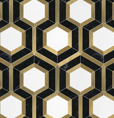 black and gold hexagonal tiles with white squares