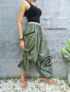 Unisex Hippie Clothes Unisex Harem Clothes Unisex Boho Clothes | Etsy Cotton Harem Parachute Pants With Pockets, Casual Cotton Harem Yoga Pants, Casual Cotton Harem Cargo Pants, Green Cotton Ankle-length Pants, Summer Cotton Lagenlook Harem Pants, Ankle-length Green Cotton Pants, Cotton Hippie Parachute Pants For Summer, Hippie Cotton Parachute Pants For Summer, Summer Festival Harem Pants With Pockets