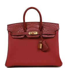 This Birkin is in Rouge Grenat matte Mississippienis alligator and togo leather with gold hardware and has tonal stitching, front strap, two straps with center toggle closure, clochette with lock and two keys and double rolled handles. The interior is lined with Rouge Grenat chevre and has one zip pocket with an Hermes engraved zipper pull and an open pocket on the opposite side. Collection: UOrigin: FranceCondition: Pristine; new or never (Plastic on hardware)Accompanied by: Hermes box, Hermes Dream Bags, Hermes Birkin 25, Hermes Box, Togo Leather, Birkin 25, Handbag Wallet, Hermes Bags, Wallet Accessories, Hermes Birkin