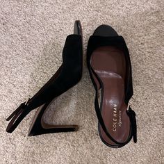 Nwot. Never Worn. Perfect Condition Black Suede Slingback Heels. Open Toe. Size 6-6.5 Slingback Heels, Slingback Heel, Cole Haan Shoes, Cole Haan, Black Suede, Shoes Women Heels, Open Toe, Shoes Heels, Size 6