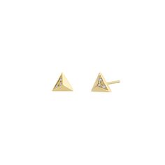 14k gold gold triangle pyramid stud earrings with pavé diamonds set on one facet of the pyramid Triangle Diamond, Gold Triangle, Gold Chains For Men, Triangle Design, Classic Gold, Refashion Clothes, Fine Jewellery Earrings, Chains For Men, Sparkle Diamonds